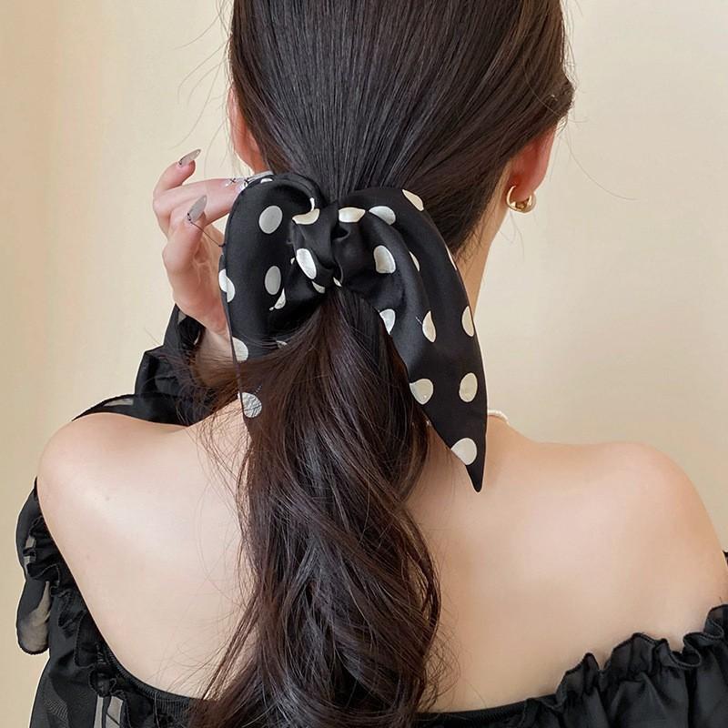 Korean retro square geometric pleated fabric large intestine hair band hair rope headrope versatile hair accessories women