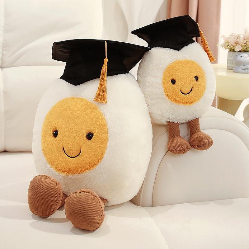 14/25/40CM Kawaii Toy Boiled Egg with Doctorial Hat Funny Egg Pillow Stuffed Soft Dolls Graduation Birthday Gift