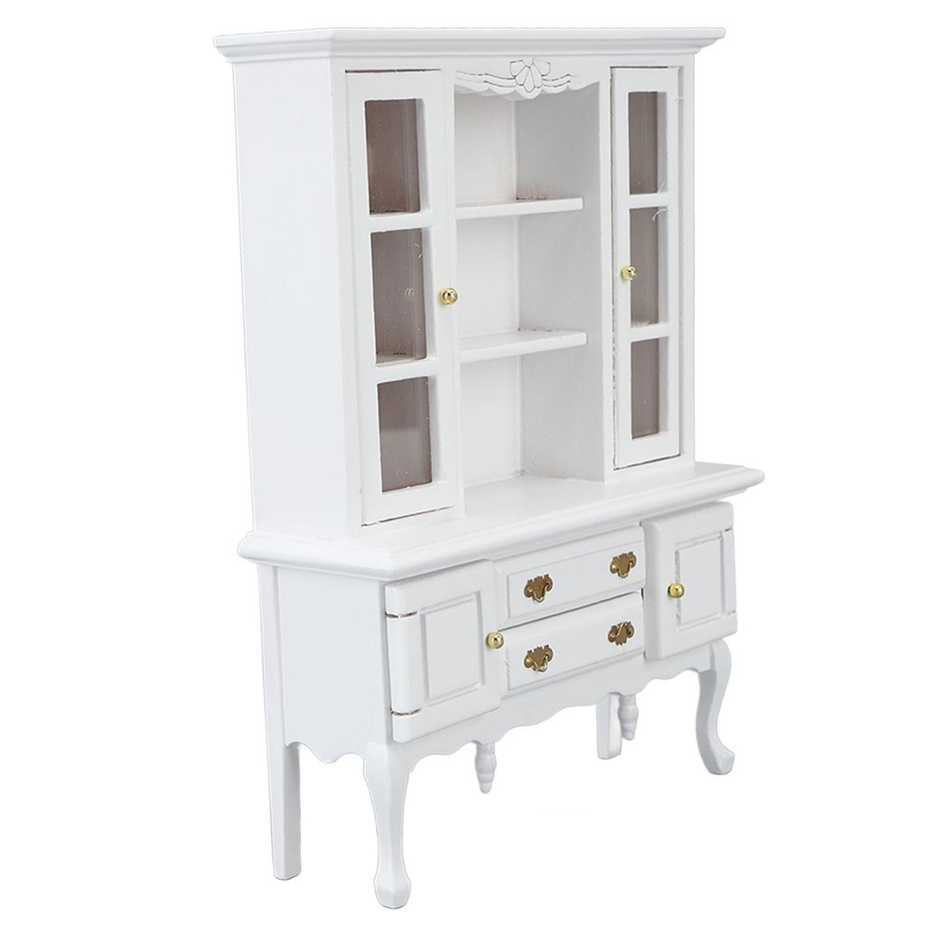 Miniature Cabinet Wooden 1/12 Scale Dollhouse Bookcase Cupboard with Openable Door Drawer for Room