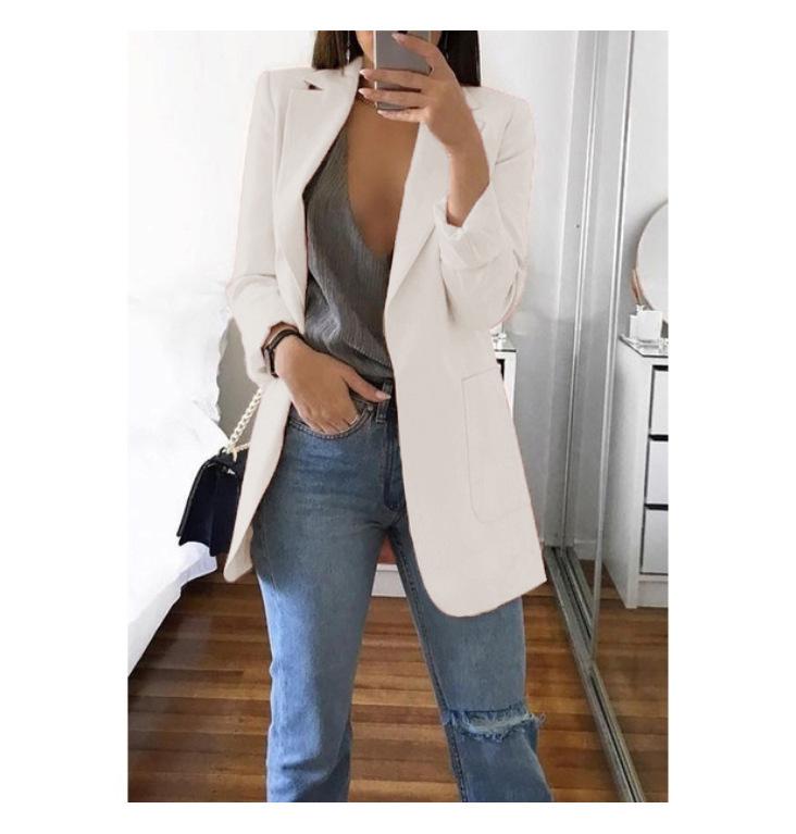 2023 Women's Autumn/Winter Long Sleeve Solid Color Slim Cardigan with Suit Collar