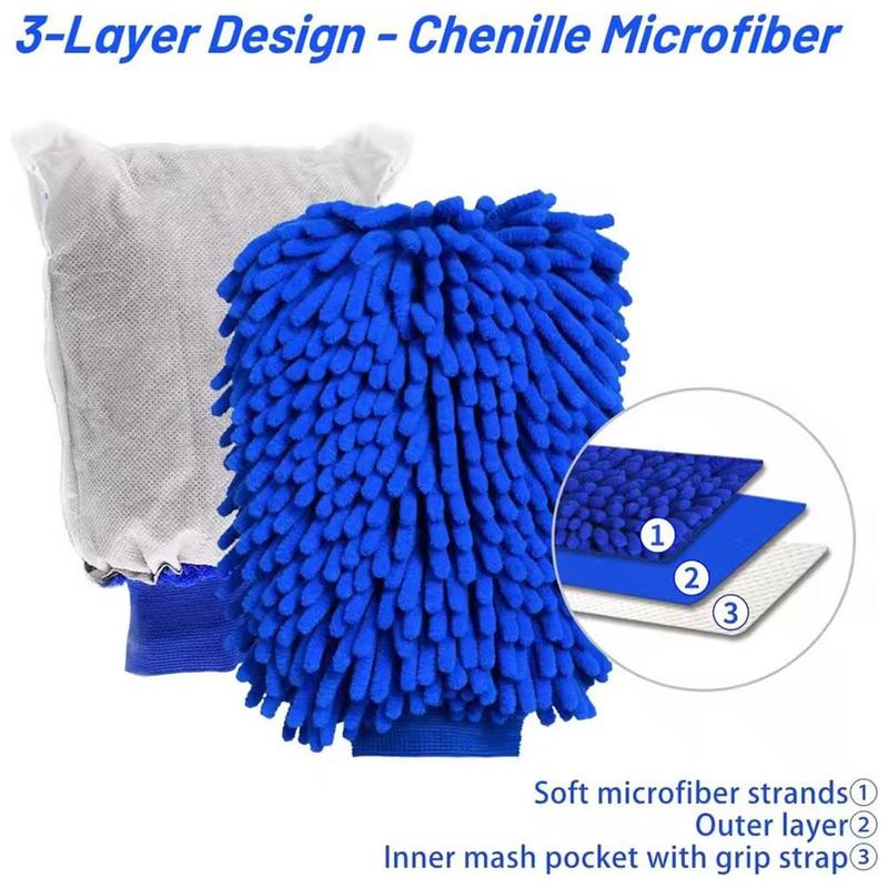 Chenille Car Washing Gloves Microfiber Auto Cleaning Mitt for Vehicle Double-sided Washable Thickened Care Cleaning Gloves