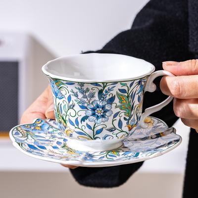 High-end Retro Blue and White Series Luxury Afternoon Tea Cup Saucer Set, High-end Light Luxury Souvenir