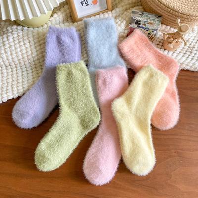 Imitation Mink Fleece Socks Children's Autumn and Winter Candy Confinement Socks with Thickened Fleece Warm Sleep Socks Home Tube Socks