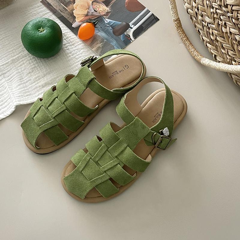 Fashion SUOJIALUN 2025 New Brand Women Sandal Fashion Close Toe Shallow Ladies Casual Slingback Shoes Round Toe Soft Flat Heel Mules Sho