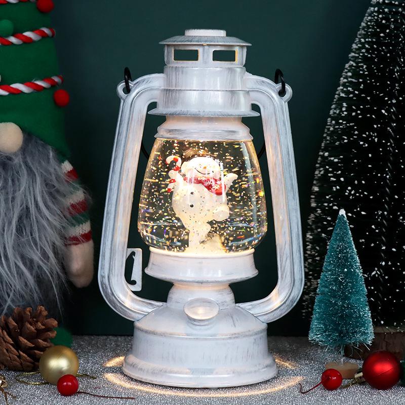 LED Retro Christmas Lantern Snowfall Ornament – Creative Desktop Night Light Holiday Decoration Gift