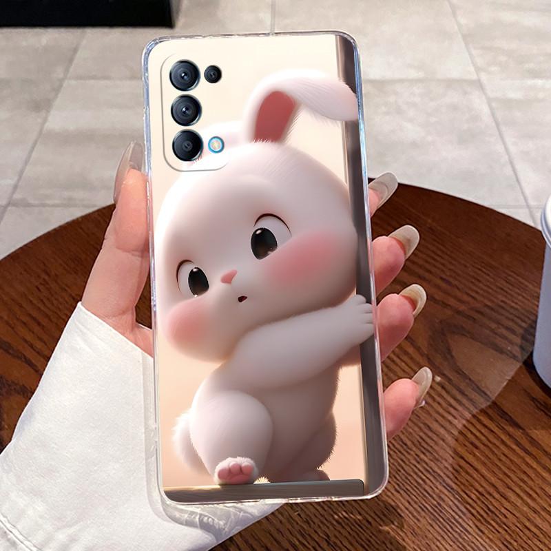Cases For OPPO Reno 5 5Pro 5K Find X3 Lite Shell Clear Silicone Soft TPU Back Cover For Reno5 K Pro Cute Rabbit Cat Phone Case