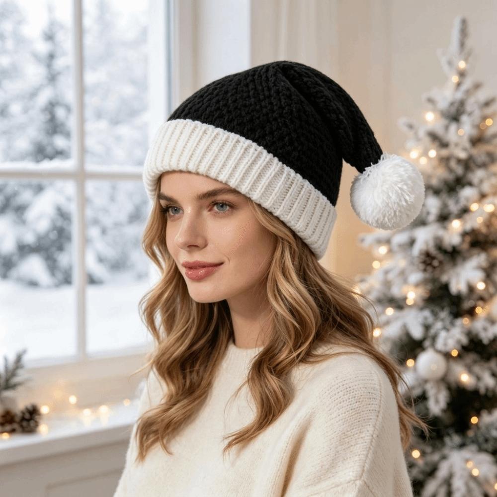 Solid Color Christmas Knitted Hat Thickened Santa Claus Cap Simple Christmas Beanie Hat New Year