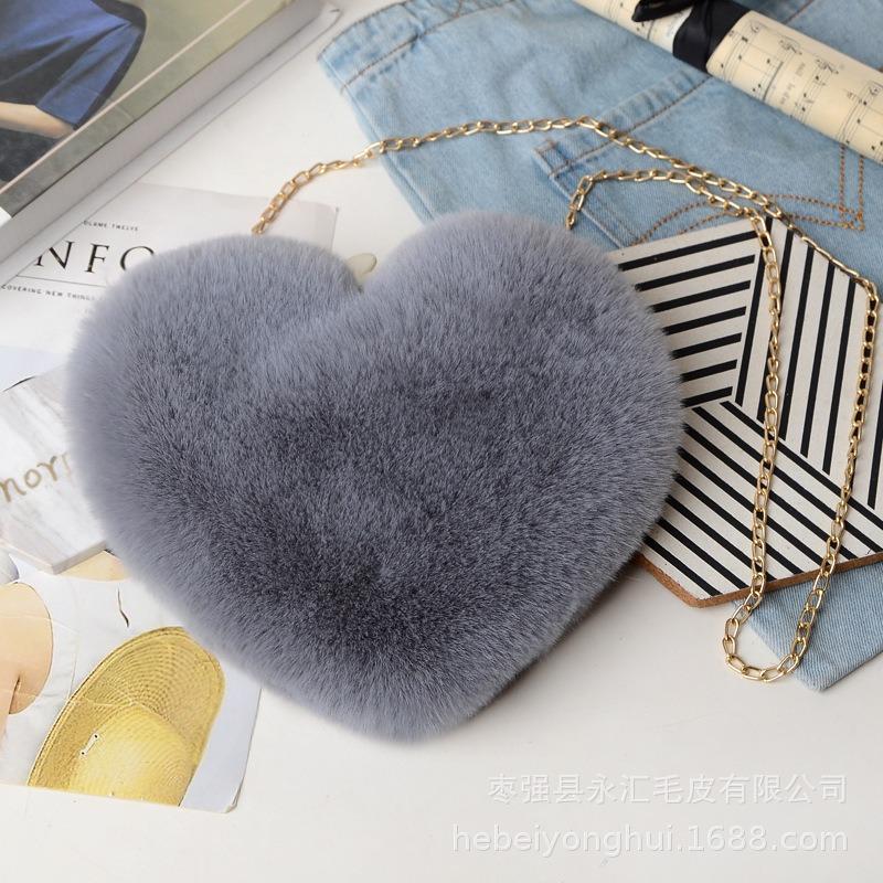 Love Imitation + Rabbit Fur Plush Bag, Various Colors Peach Heart Women's Bag, Valentine's Day Gift, Trendy Plush Bag