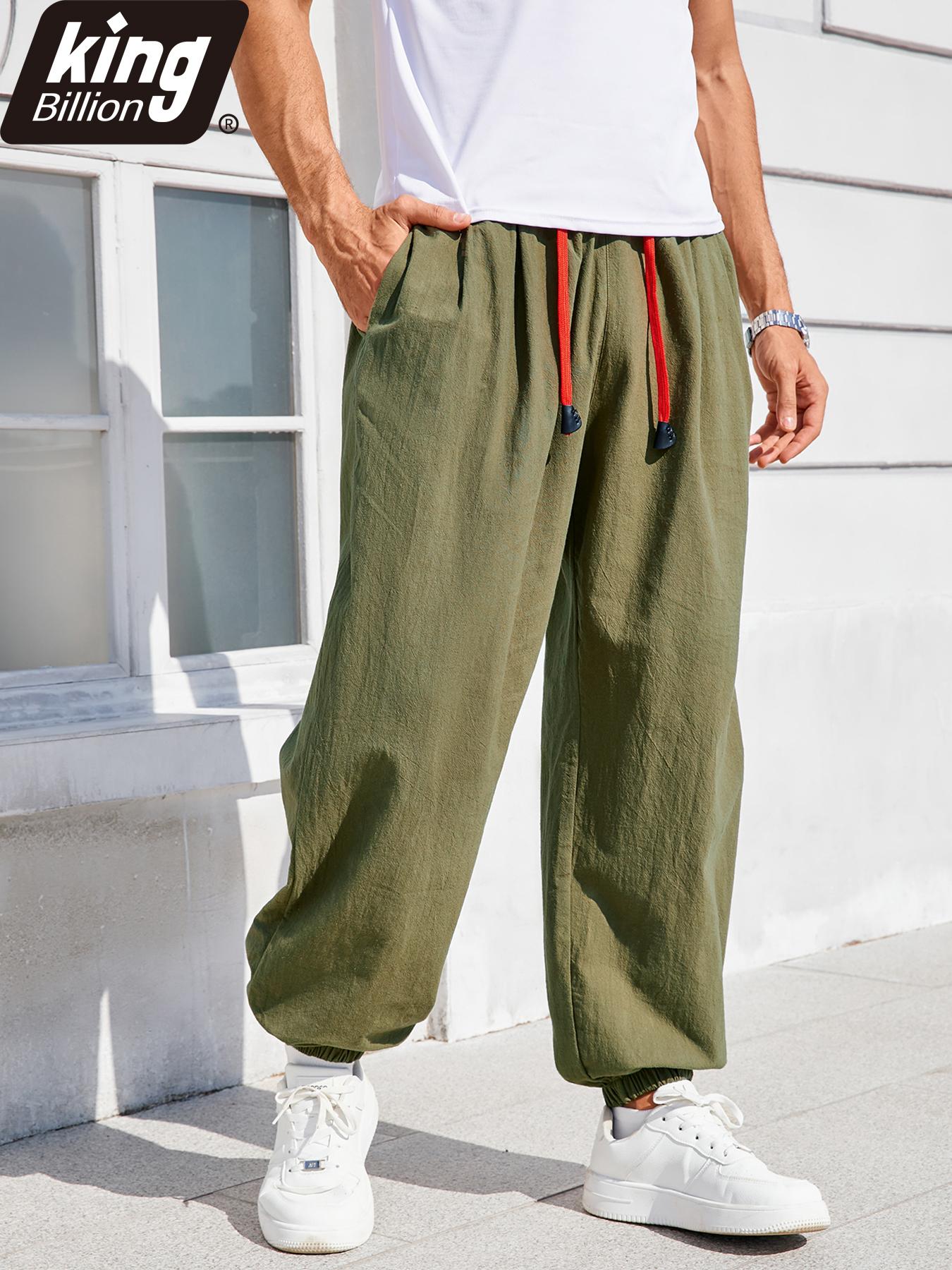 King Billion Heren Casual Harembroek Enkelboord Effen Kleur Losse Pasvorm Oversized Trekkoord Elastische Taille Streetwear Hip Hop Trendy Broek S legergroene kleur