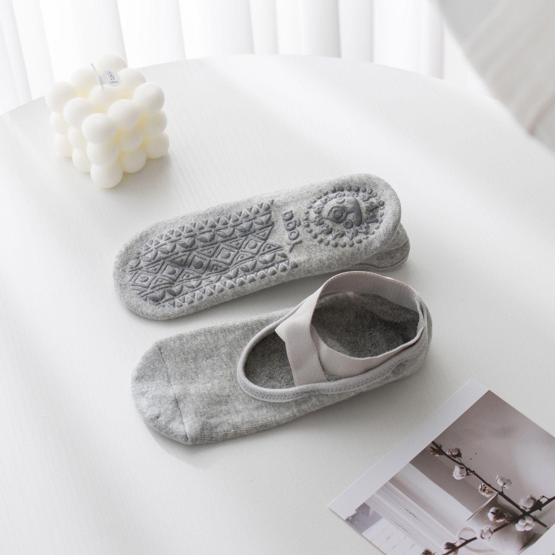 

Осенние носки для йоги терри с круглым носком - Нескользящие профессиональные носки для пилатеса One Size светло-серый