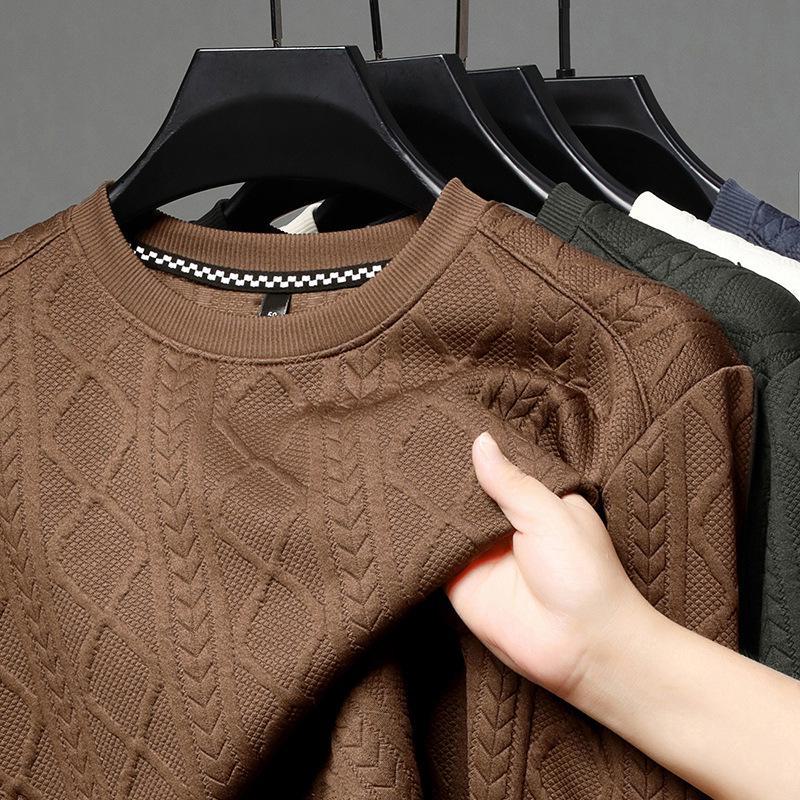 Men's Solid Color Pullover Sweater - Long Sleeve, Casual Round Neck T-Shirt