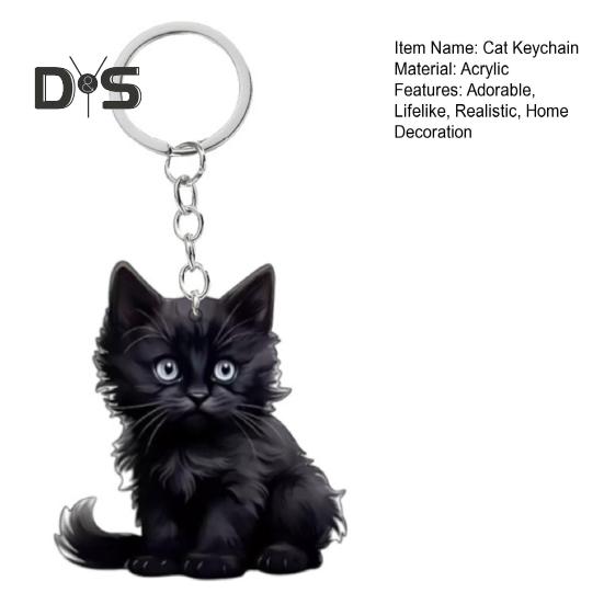 Katt Nyckelring Dubbelsidig 2D Platt Akryl Husdjur Hängande Dekoration Livslik Katt Nyckelring Tillbehör för Bilspegel Fönster Ryggsäckar