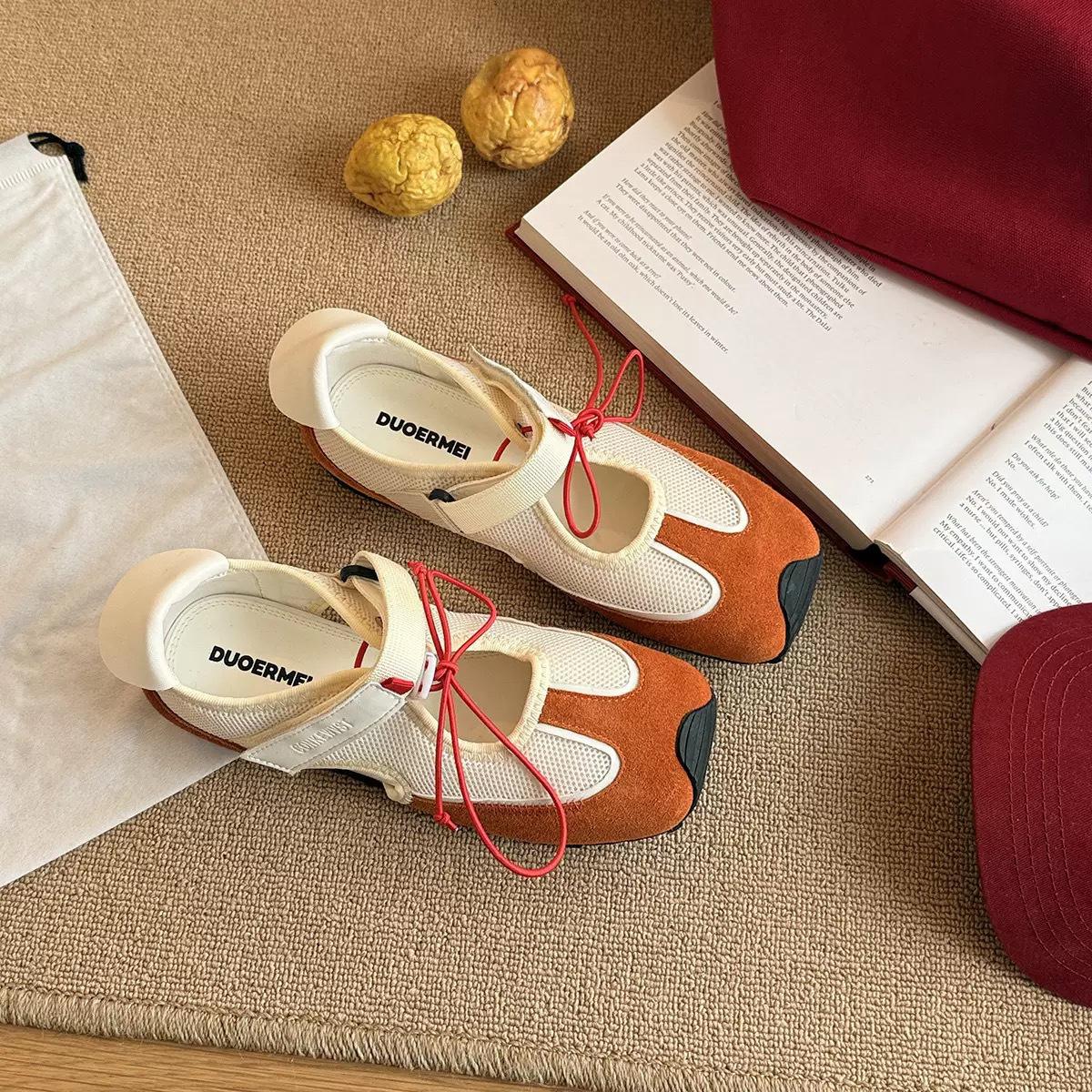 

Версия из овчины~ Легкие туфли Мэри Джейн в сочетающейся цветовой гамме, женские новые повседневные универсальные балетки на липучке, тренд 40