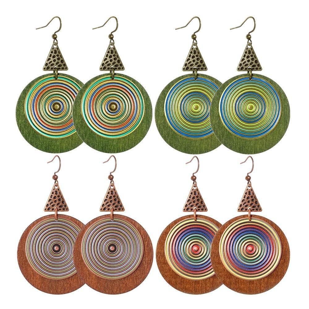 Fashion Vintage Spiral Round Earring Colorful Bohemian Style Pendant Earrings Ethnic Earrings Women