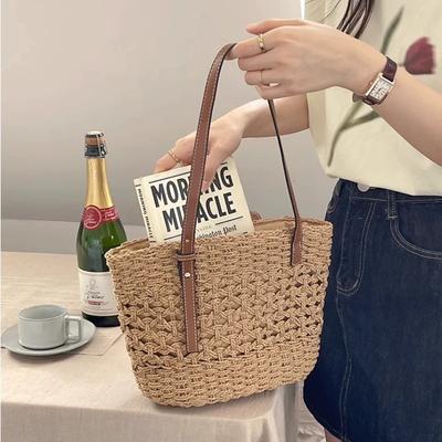 New High-end Straw Woven Bag Women's Handwoven Bag Large-capacity Tote Bag Seaside Vacation Beach Vegetable Basket Bag
