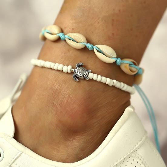 

2 шт./3 шт. многослойные женские ножные браслеты в виде морской звезды, ретро бусины в виде ракушки, морские черепахи, ножные браслеты, украшения для ног