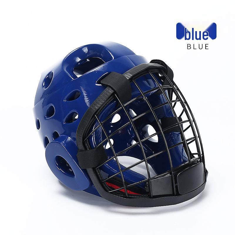 Karate Taekwondo Helmet with Iron Mesh Face Shield and Double Section Staff for Self-Defense