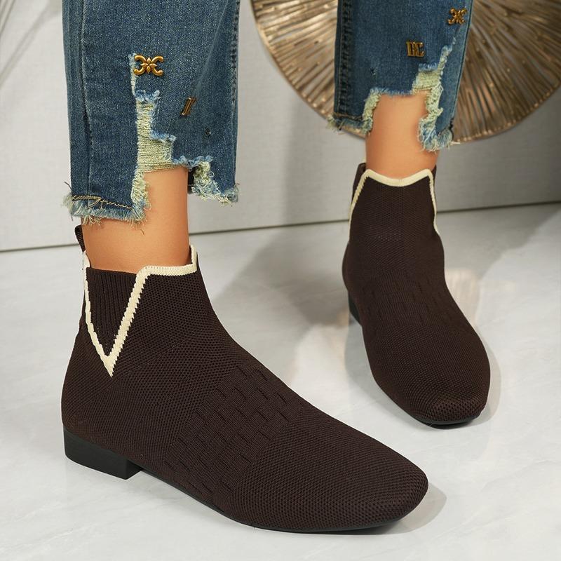 European and American Spring and Autumn Large Size Square Head Short Socks Boots Women's Cross-border Breathable Elastic Sleeve Thin Short Boots