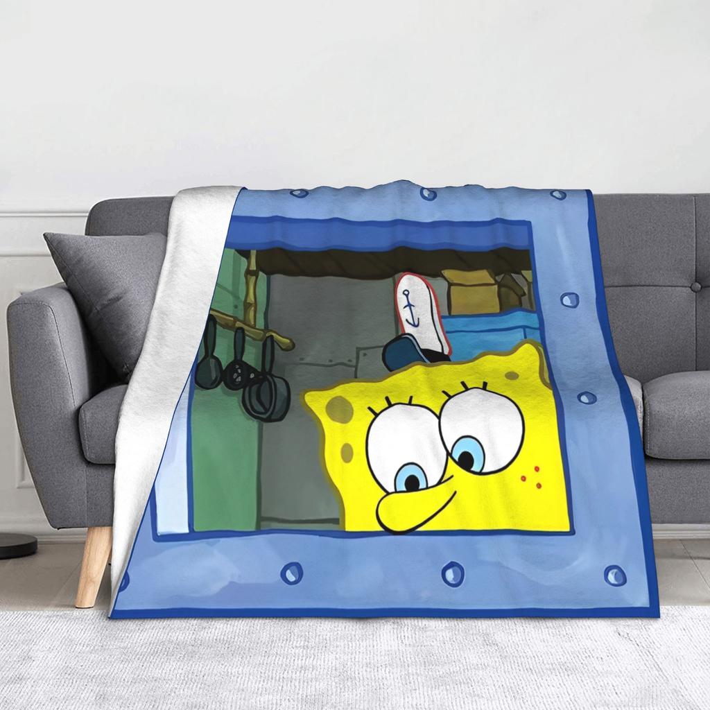 Funny Smile Face SpongeBobing Cartoon Blankets  Fleece Funny Soft Throw Blanket for Home Restaurant Autumn/Winter