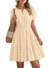 European & American V-neck Pleated Puff Sleeve Layered Dress for Women