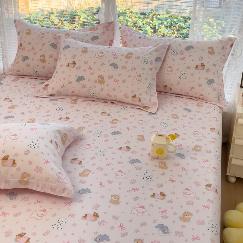 Fitted 100Cotton Bed Sheet Pink Cartoon Style Bedsheets For Kids Single Mattress Cover Drap De Lit SheetsWithout Pillowcase