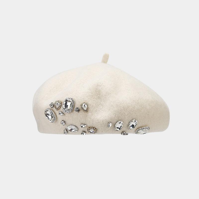 Wool painter hat retro versatile bud hat autumn and winter Internet celebrity fashion rhinestone beret