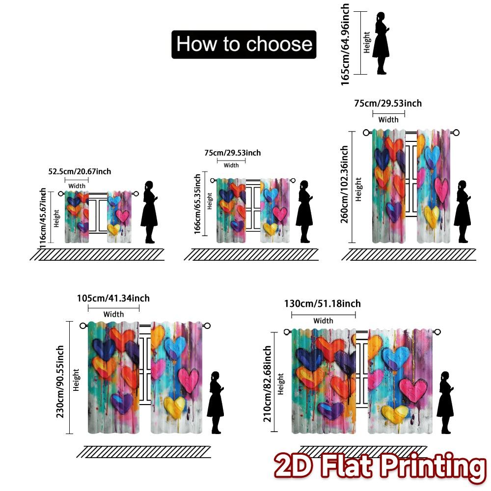 2pcs, 2D FLAT PRINTING Curtains (Without Rod) Heartfall Popular Light Filtering Curtains Versatile 100% Polyester Curtains