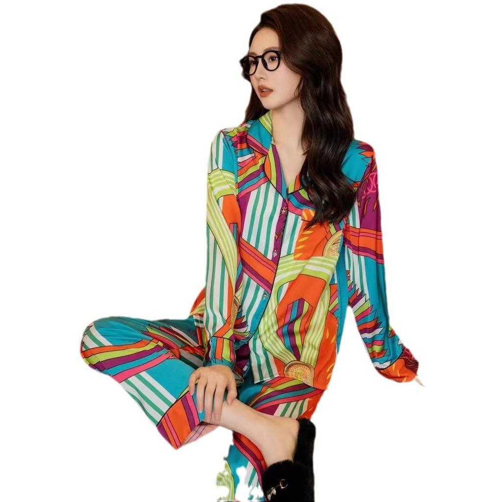 Shanghai Story Ice Silk Satin Pajama Set - Long Sleeve, Plus Size, Indoor/Outdoor Wear