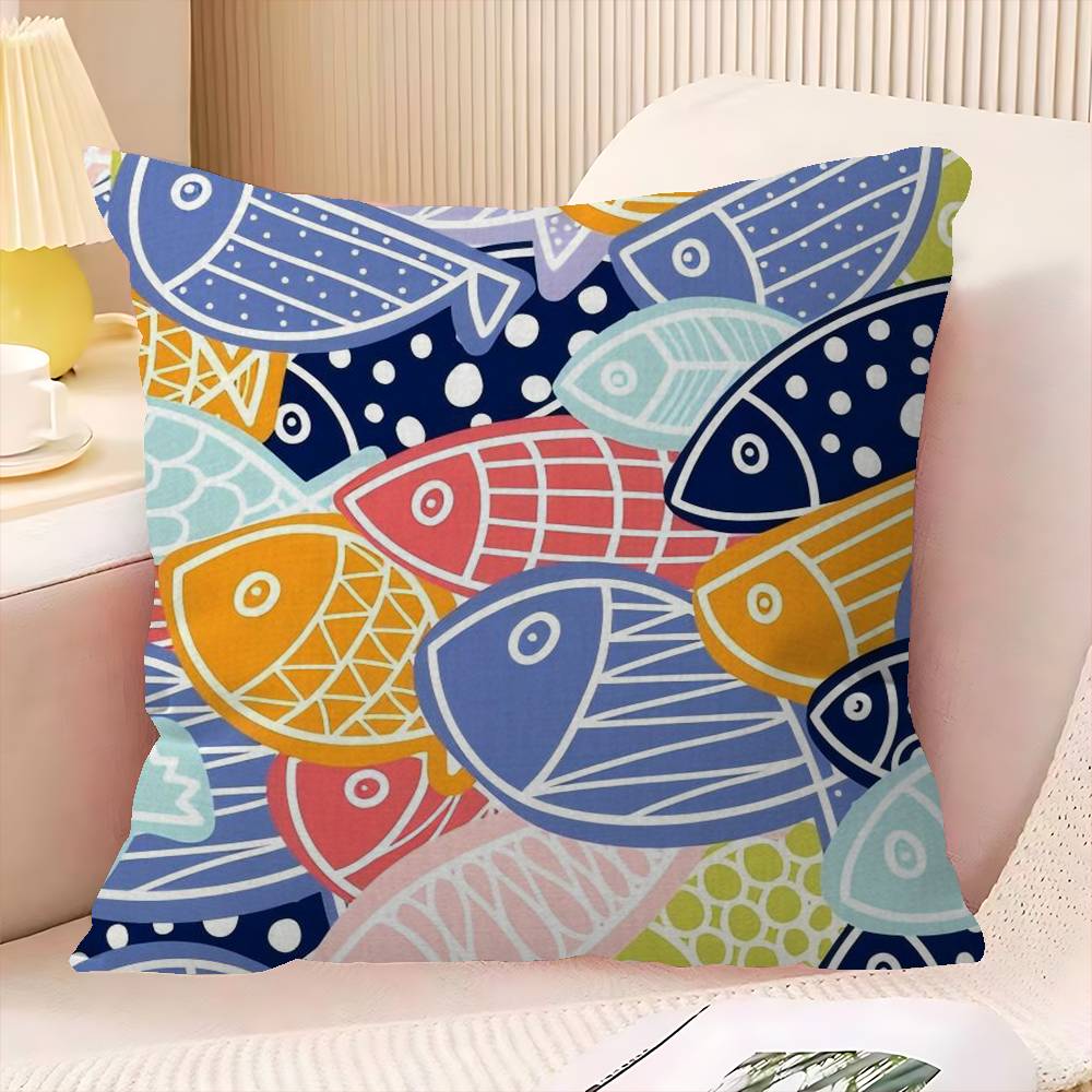 Colorful Sardine Lobster Fish Ocean Stitch Lucky Dragon Pillow Cover Sofa Cushion Cover Home Room Decoration Children Gift 30cmx30cm