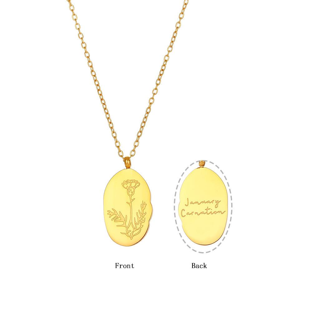 December Flower Irregular Birth Flower Front And Back Double-Sided Pattern Pendant Necklace Color Retention Gold-Plated