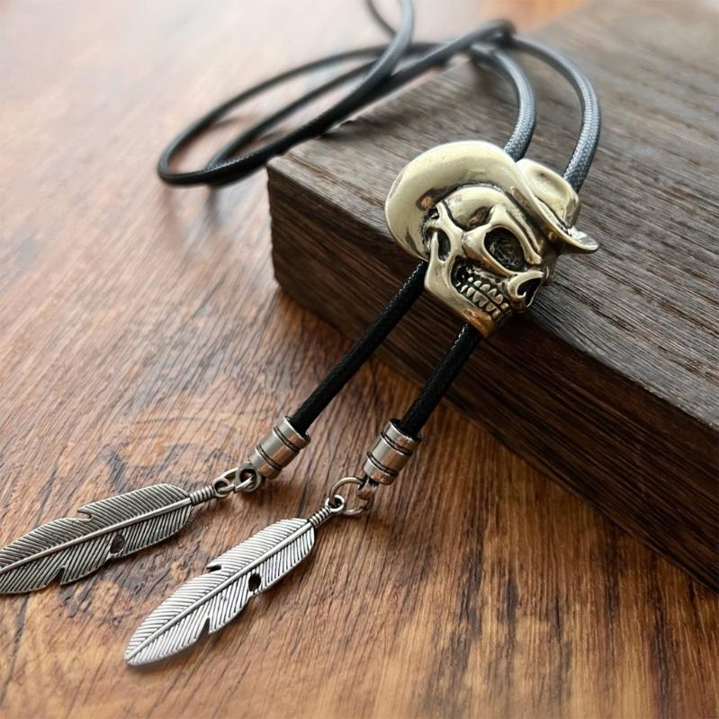 Bolo Tie for Male Skull Bolo Tie Necktie Collar Pendant Western Necklace for Teens Cowboy Rodeos Neckwear