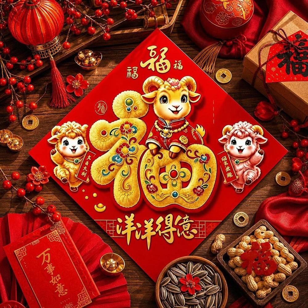 Sheep Year Theme Blessing Door Sticker Full Back Adhesive Self Adhesive Fu Sticker White Card Paper Window Decals