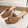 Fashion Fashion Women's Sandals Mule Heels Square Toe High-heeled Sandals Woman Summer Shoes Weaving Design High Heels Stiletto 6.5 CM