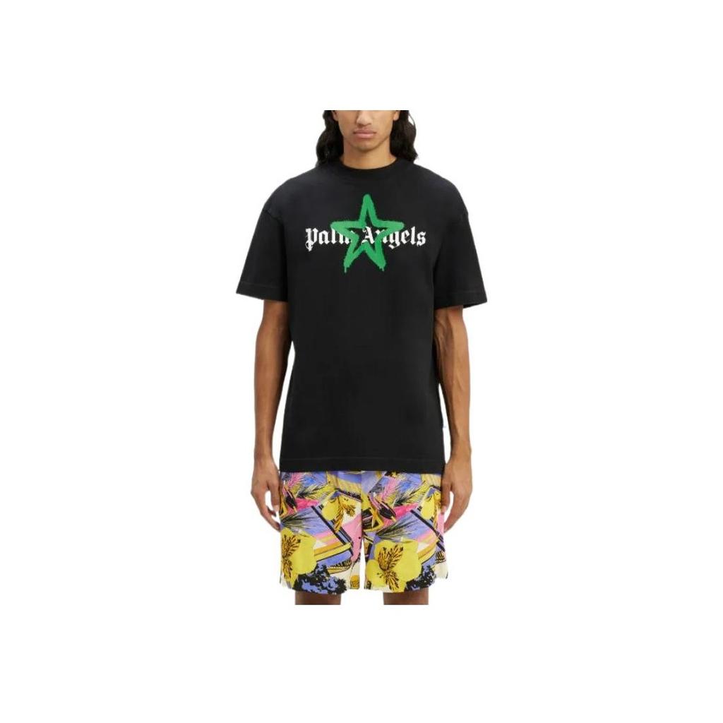 Palm Angels Star Sprayed T-shirt Black/Green Men Streetwear PMAA001C99JER0241055