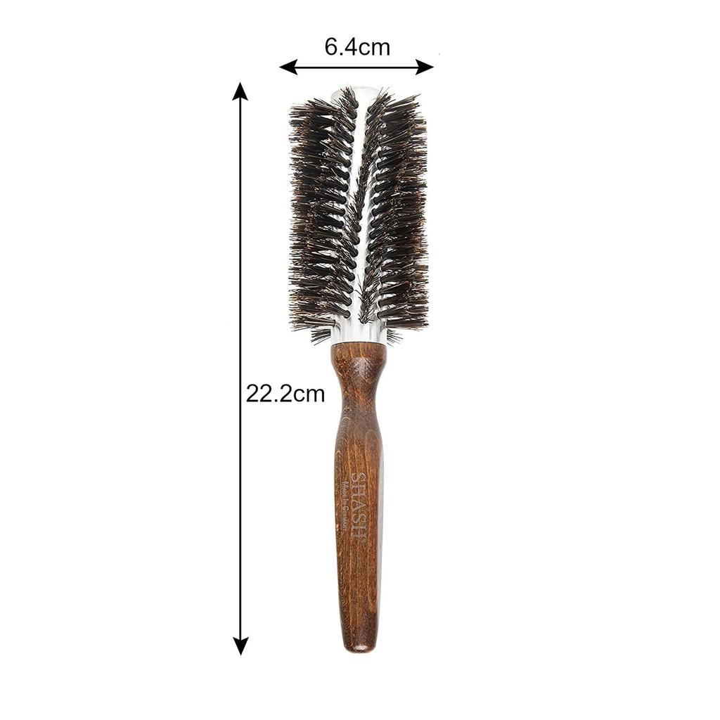 SHASH Roll Brush - Boar Bristle Hairbrush for Blow Drying and Styling, Sustainable Brown Beechwood Natural Hairbrush, Made In Germany
