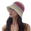 Women Striped Hollow Crochet Bucket Hat Breathable Openwork Wide Brim Sun Cap Lightweight Fisherman Hat for Summer Casual Sun Protection