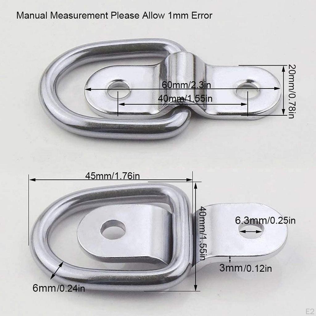 10x Stainless Steel D Rings with Screws Surface Mounting Lashing Trailer Anchors Tie Downs for