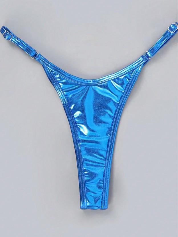 2025 European & American Women's Sexy Solid Color Stamped Thong Swimsuit Bottoms