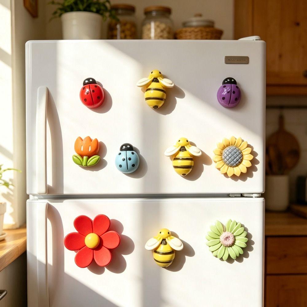 10pcs Tulip Flower Fridge Magnets Oval Shape Insect Refrigerator Sticker Home Decor