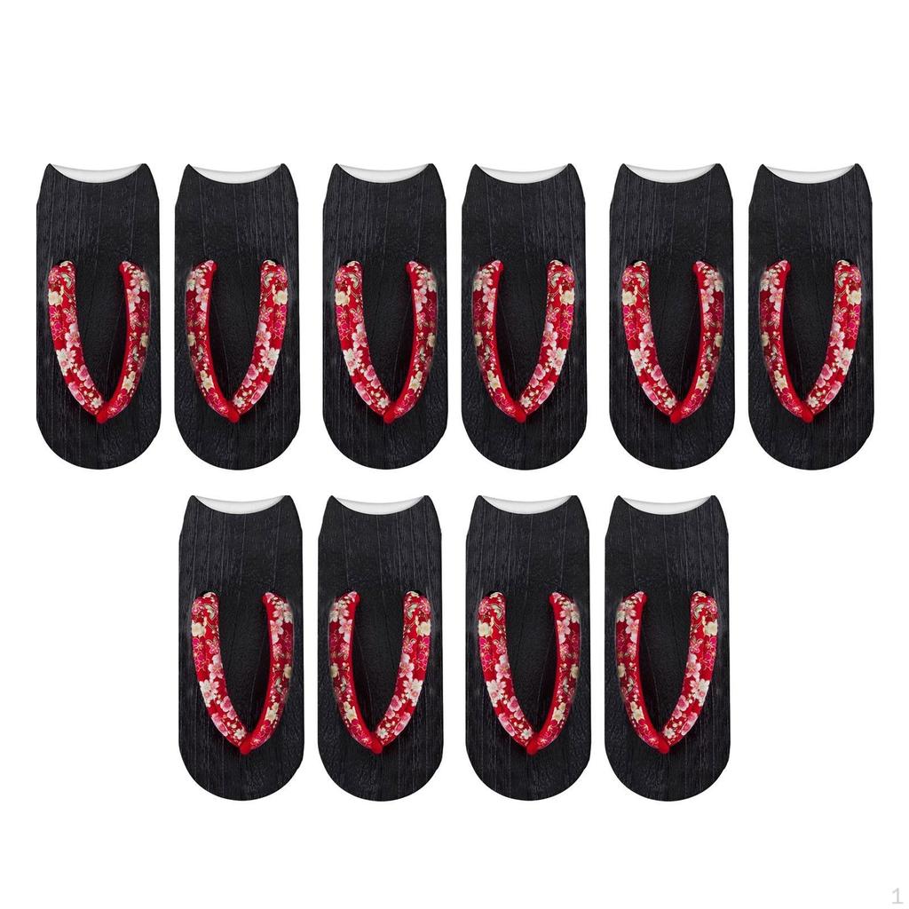 5 Paar Flip-Flop-Print-Socken 3D-Muster Erwachsenen Kurzsocken Zubehör Lustige Strümpfe Knöchelhoch