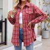 Chaqueta estilo camisa de cuadros anchos con bolsillos y botones sueltos y mangas largas para mujer
