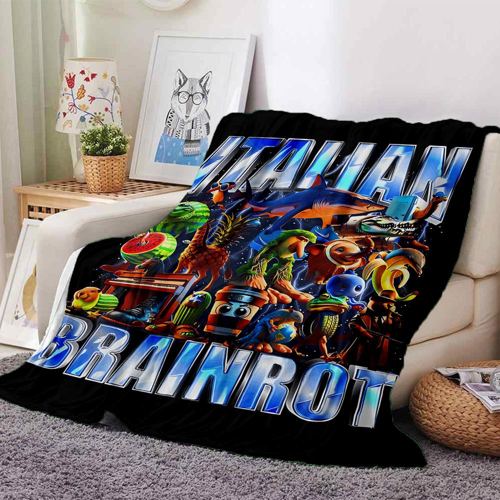 Italian Brainrot Adventure Flannel Blanket Super Soft Warm Cozy Blanket For Sofa Bed Office Travel Allseason Home Decor Gift