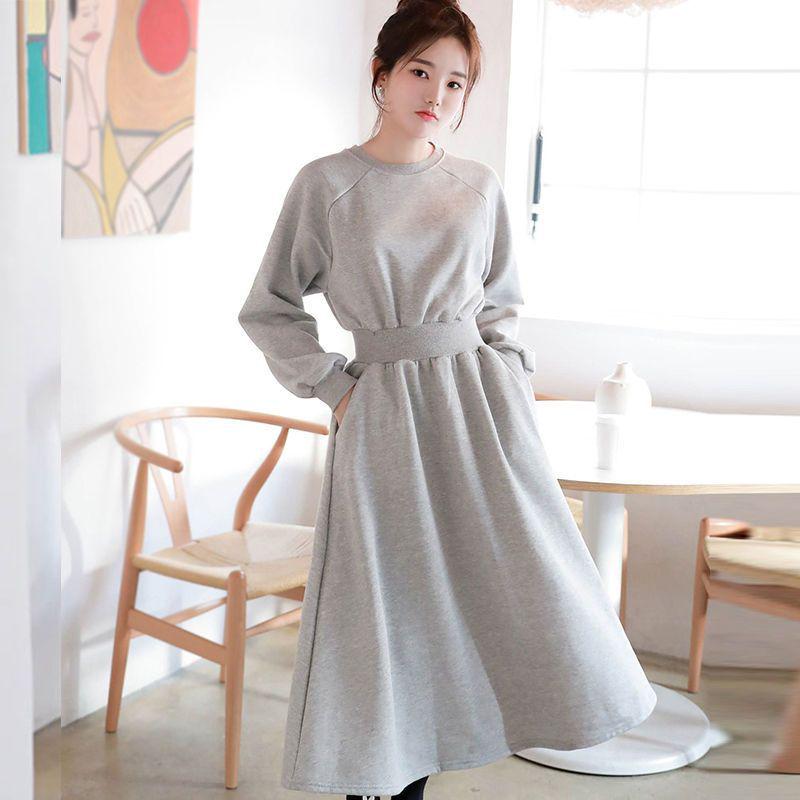 Plus Size Women's Autumn/Winter Plush Hooded Dress with Waist-Cinch, Ankle-Length, Slimming Fit