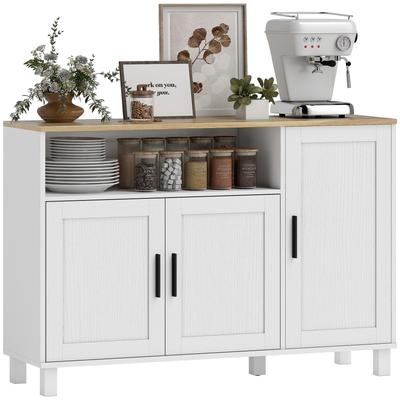 Sideboard, Storage Unit with 3 Doors, Open Compartment and Adjustable Shelves, 110 X 33 X 75 Cm, White