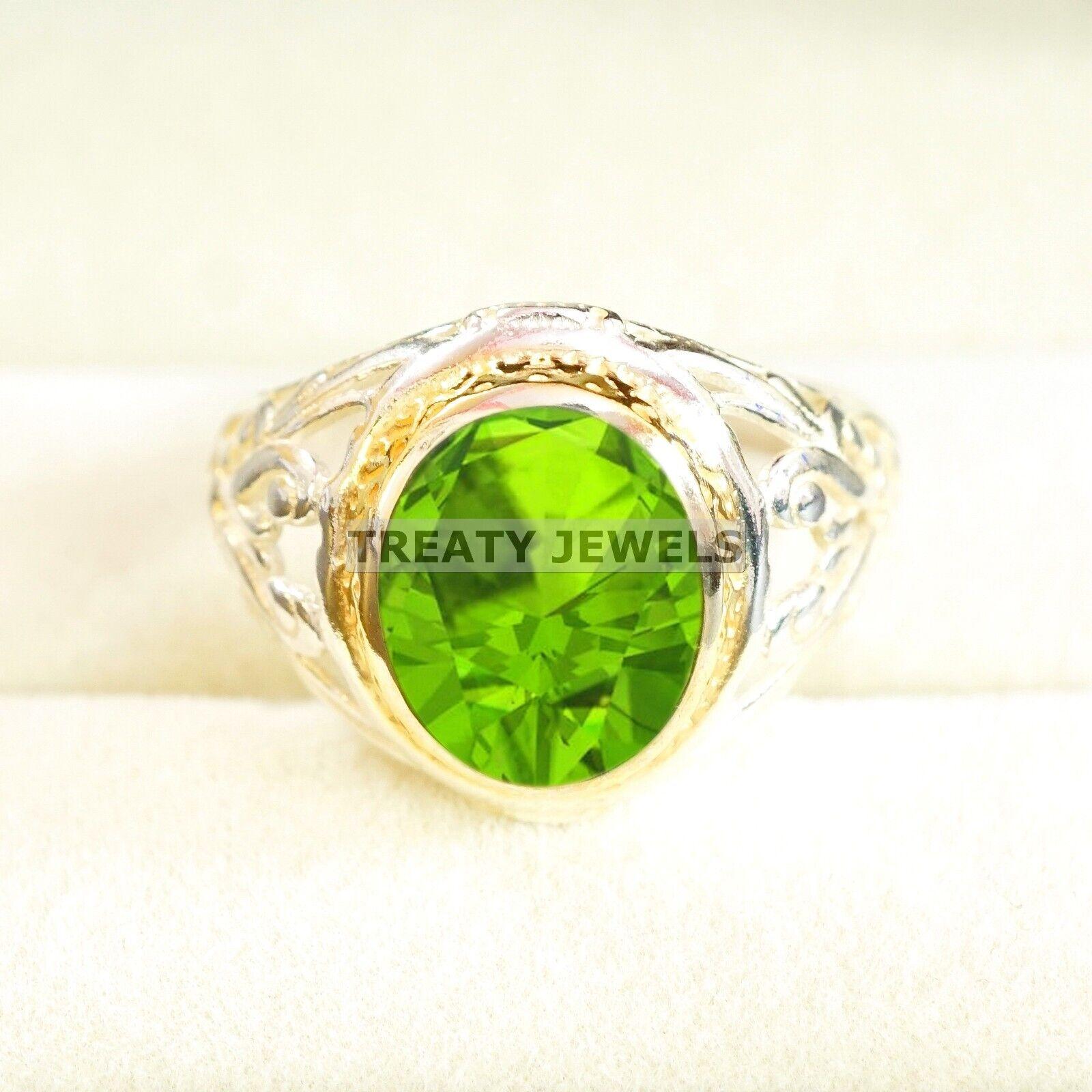 

Peridot Oval Cut Gemstone With 925 Sterling Silver Ring For Men s #B465 JL375683900629 4-16 US срібний