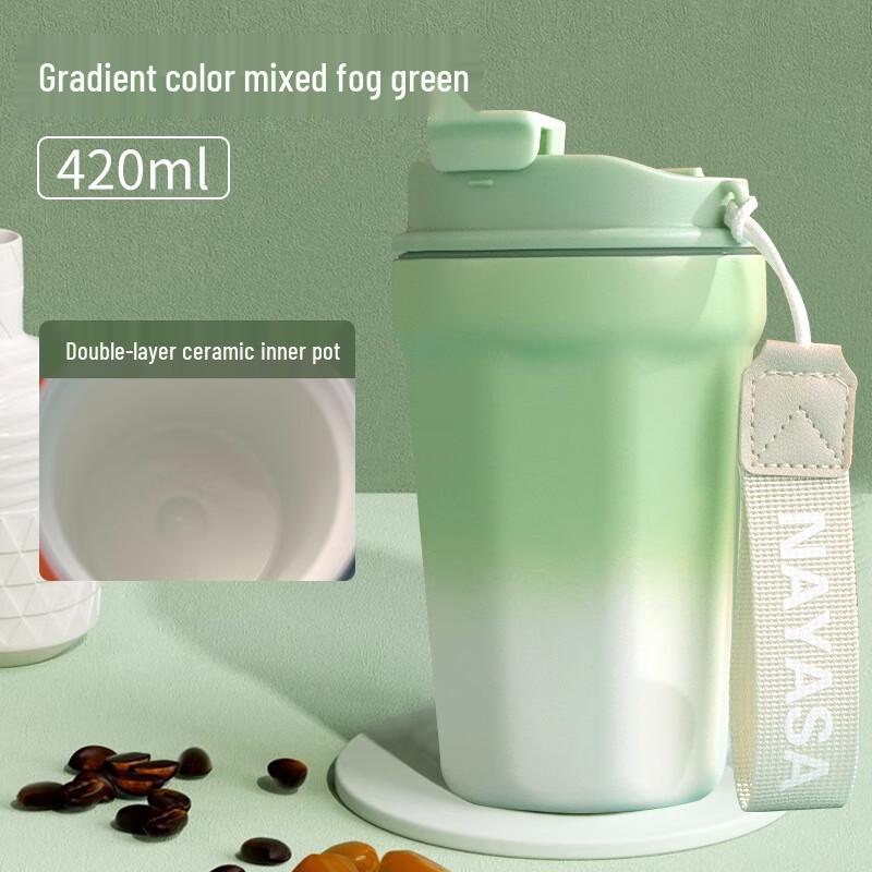 Ting Le Ceramic Lined Stainless Steel Insulated Coffee Mug with Straw