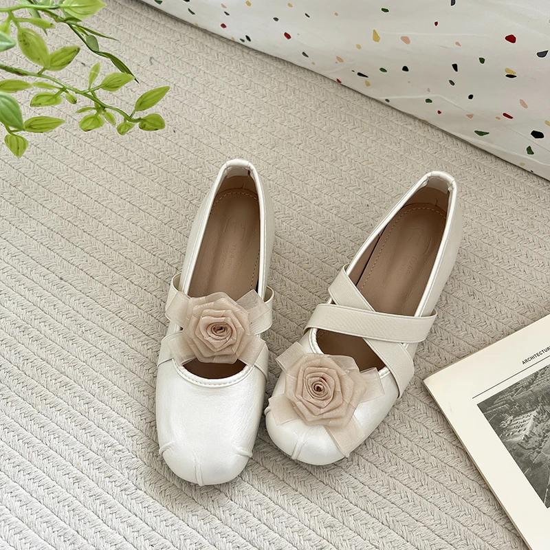 Spring Flower Women Flats Shoes Round Toe Ladies Casual Ballet Style Shoes Eelgant Leather Shoes