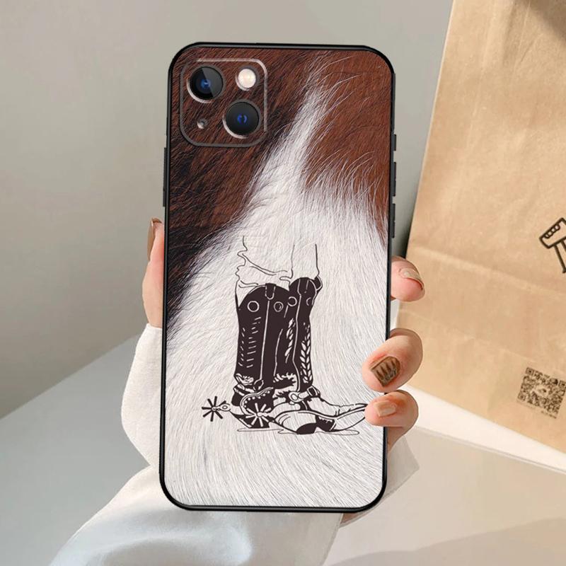 

Western Cowgirl Cowboy Boots Cowhide Case For iPhone 17 Air 16 14 13 12 11 15 Pro Max 13 12 mini 15 16 Plus 16e Cover Coque iPhone 11Pro MAX