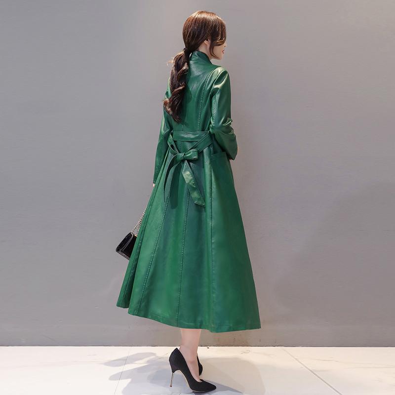 

Новое осеннее кожаное пальто, женская удлиненная кожаная ветровка с воротником-стойкой, облегающее женское корейское кожаное пальто XXL