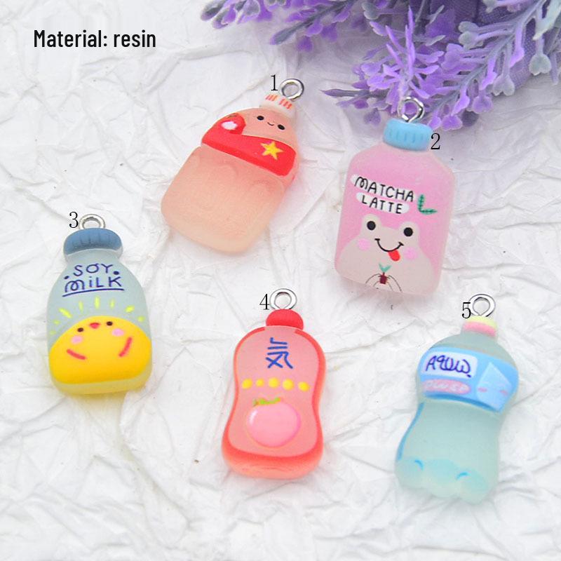 Luminous Resin Cartoon Drink Bottle Pendant for DIY Jewelry Accessories